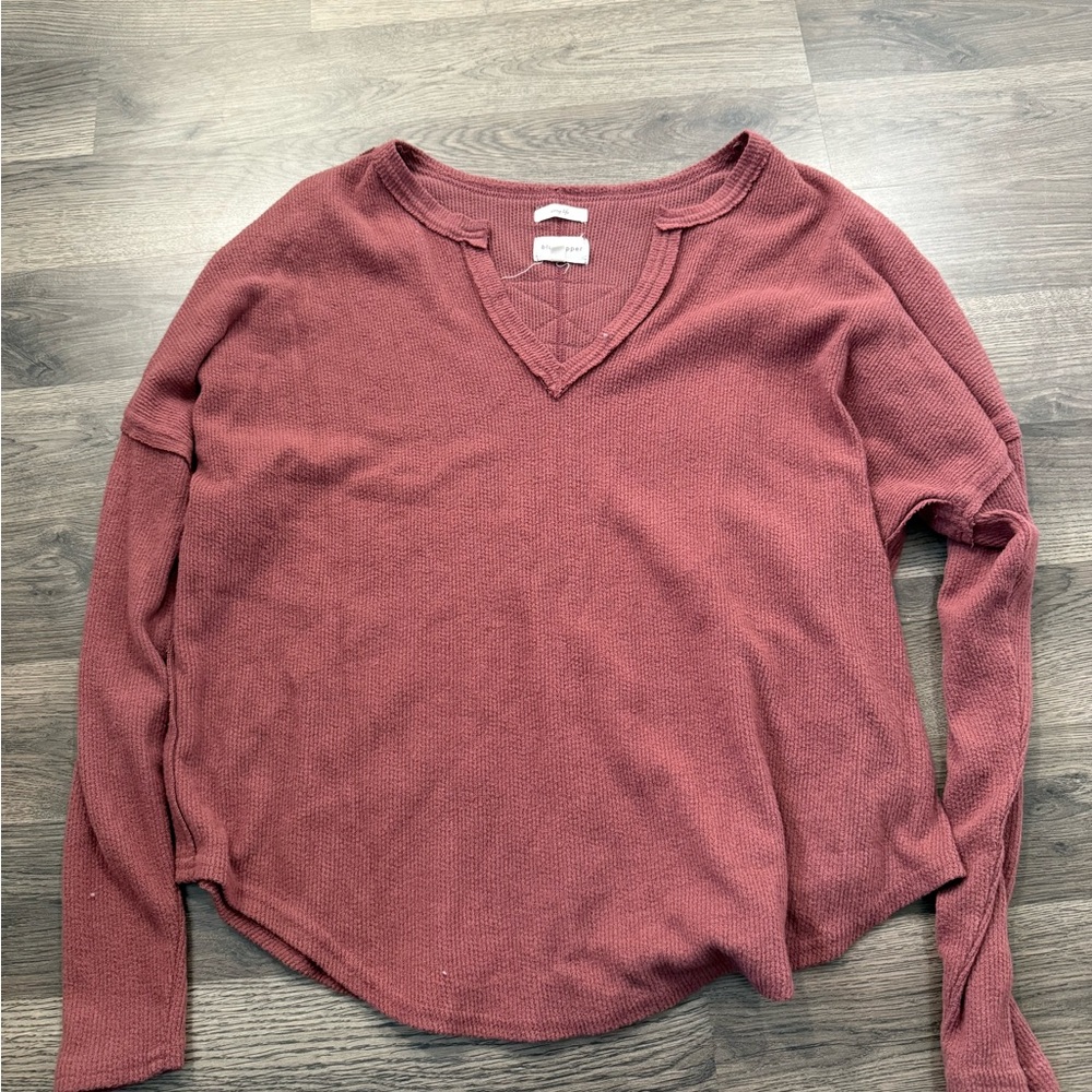 Blu Pepper Long Sleeve V-Neck Top - Maroon
